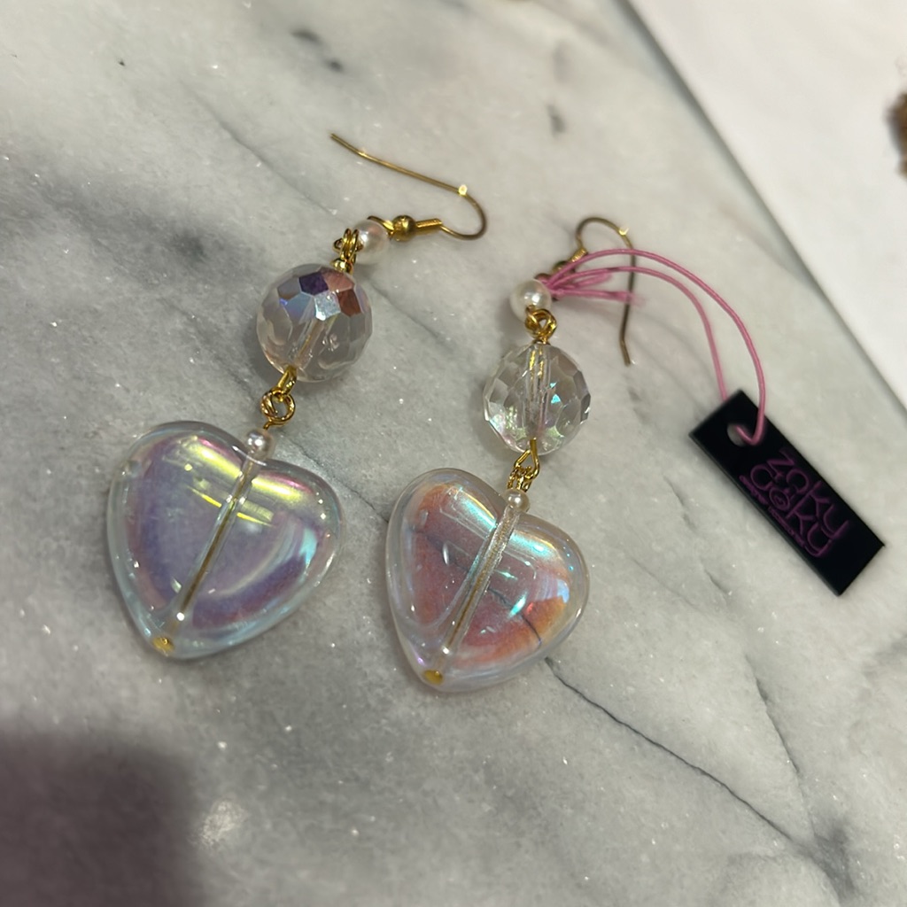 Aurora Borealis Iridescent Heart Bead Earrings-Boutique 20$